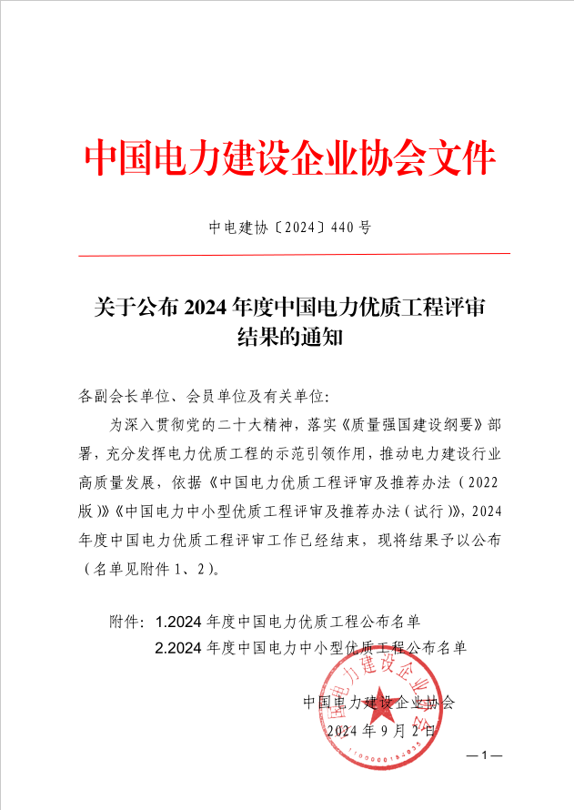 喜報 | 公司監(jiān)理的華能吉魯大安市500MW風(fēng)電項目榮獲中國電力優(yōu)質(zhì)工程獎